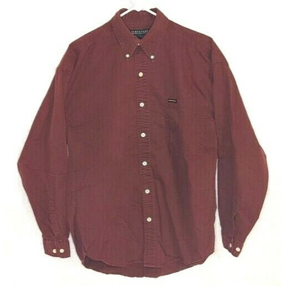 Vintage Structure Men's Size M 100% Cotton Long Sleeve Button Up Maroon Shirt